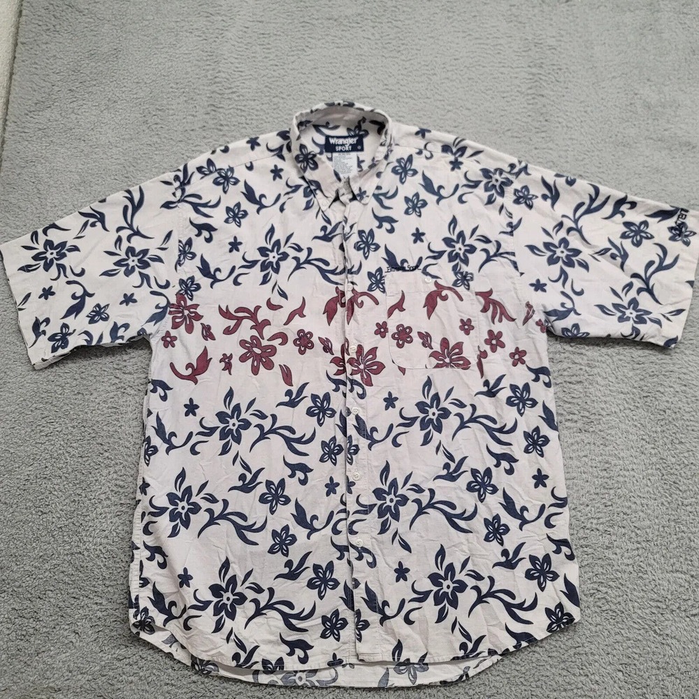 Wrangler Sport Shirt Mens XL Gray Floral All Over Print Button Down Casual‎